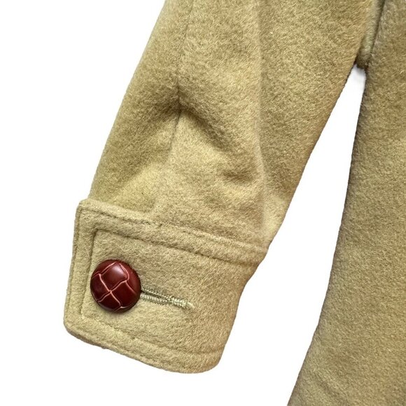 Lambswool Cape-Like Coat With‎ Leather Button Closure Pockets Patterned Lining M - Picture 2 of 8